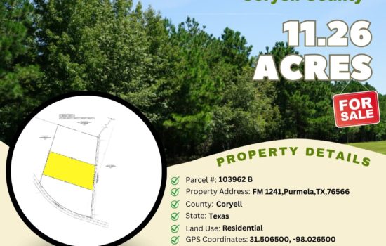 For Sale – 11.26 acres in Coryell County, Texas – $94,900 Tract 2