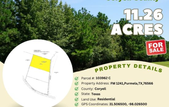 For Sale – 11.26 acres in Coryell County, Texas – $107,000 Tract 1