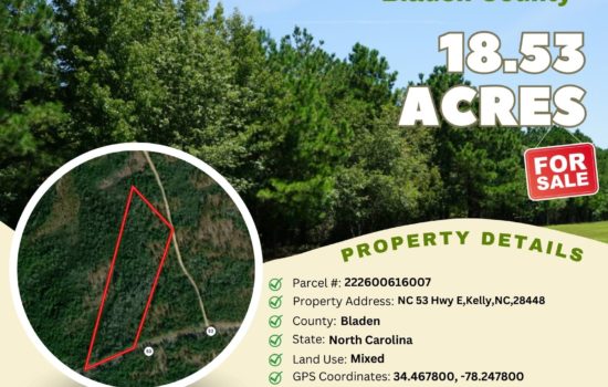 For Sale – 18.53 acres in Bladen County, North Carolina – $69,500