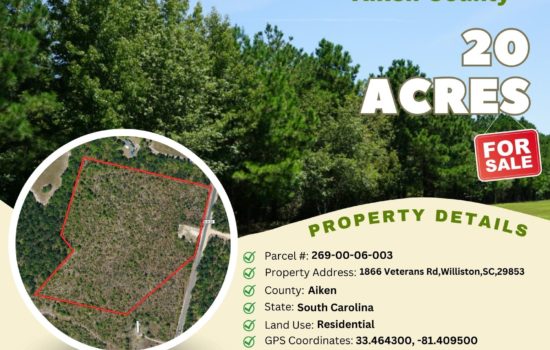 For Sale – 20 acres in Aiken County, South Carolina