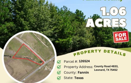 Contract for Sale –1.06 acres in Fannin County, Texas – $78,500