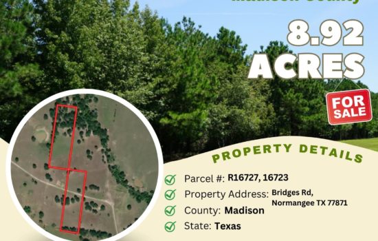 Contract for Sale – 8.92 acres in Madison County, Texas – $66,500