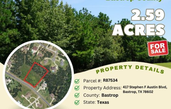 Contract for Sale – 2.59 acres in Bastrop County, Texas – $299,900